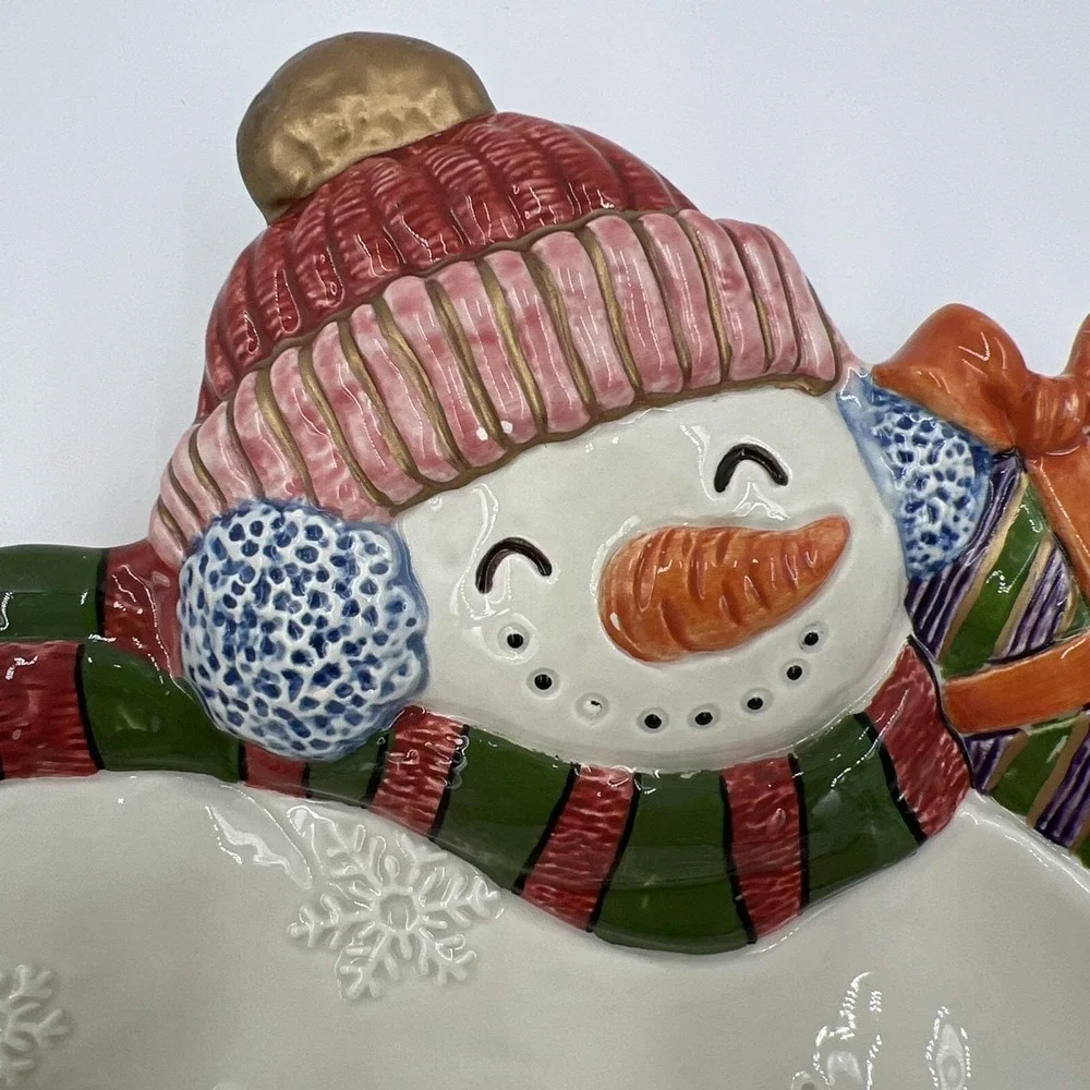 Fitz and Floyd 1995 Vintage Snowman Ceramic Serving Plate‎ Wall Decor 9x11 Inch